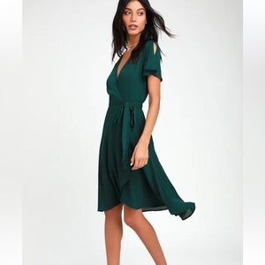 Lulu's Deep Green Wrap Dress